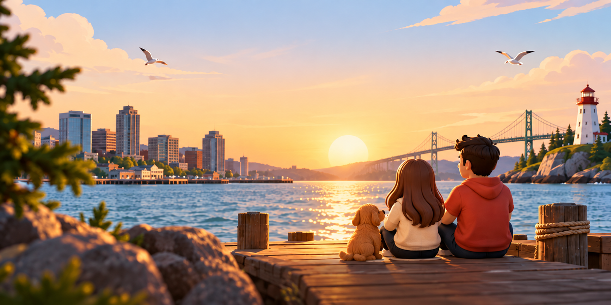 HFX Gifts hero — Halifax waterfront dock at sunset